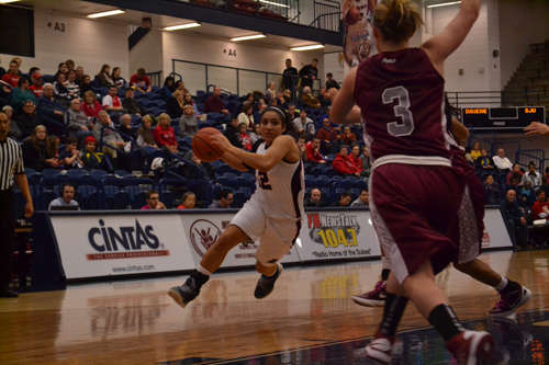 Emily Gorham / The Duquesne Duke Jocelyn Floyd goes up for a layup for the Dukes, who lost 69-68 to St. Joseph's in overtime.