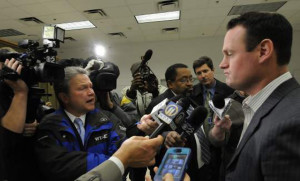 AP Photo. Mayor Luke Ravenstahl listens to questions from the media on Oct. 23 at the opening of the Pittsburgh Public Market in its new location in the Strip District.