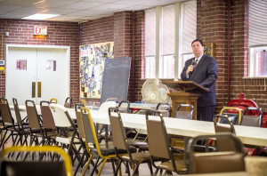 Photo by Aaron Warnick | Photo Editor. Mayoral candidate Bill Peduto speaks at the Lincoln Place Presbyterian Church on Monday morning. Peduto was the only candidate to appear at the first forum. 