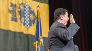 Photo by Aaron Warnick | Photo Editor. Bill Peduto takes the oath of office on Monday afternoon at Heinz Hall to become the city of Pittsburgh’s 60th mayor.  