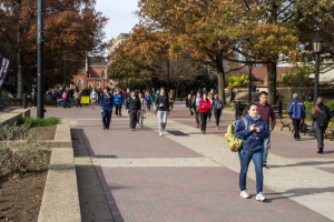 Photo by Claire Murray | Photo Editor. Duquesne students venture to classes Tuesday on Academic Walk.