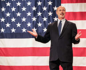 Photo by Zach Brendza | Features Editor. Governor-elect Tom Wolf greets supporters at a grassroots campaign event Oct. 27 at the IBEW Union Hall in South Side. After the most expensive election race in state history, Wolf beat incumbent Tom Corbett by a margin of 9.8 percent.