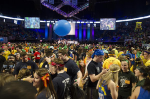 Photo by Andy Hornak | For The Duquesne Duke. An archive photo from 2014 shows Penn State University students gathering for its annual THON fundraiser, which raises money for pediatric cancer research. 