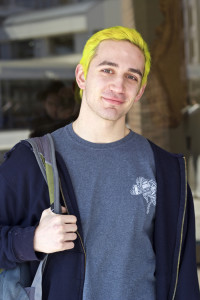 (Fred Blauth / Editor-in-Chief) Sophmore music technology major Max Ungar shows that color can make any outfit stand out. For those who may not want to commit to a hair change, clothes with strong hues work just as well.
