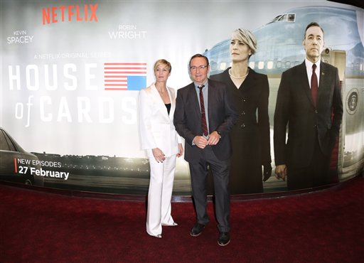 Actors Kevin Spacey and Robin Wright, left, pose for photographers upon arrival at the House Of Cards season 3 World Premiere at the Empire Cinema in central London, Thursday, Feb. 26, 2015. (Photo by Joel Ryan/Invision/AP)