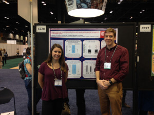 Courtesy of Katelyn Sadler Biology Ph.D student Katelyn Sadler and Duquesne professor Ben Kolber pose for a photo at the Neuroscience 2015 Conference, where they presented Sadler’s research on the causes of bladder pain. Sadler received a grant for her work.