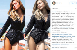 Zendaya posted this picture on Instagram last week showing the dramatic difference in photographs from a recent shoot with Modeliste Magazine. The left photo was dramatically altered through Photoshop, sparking controversy. 