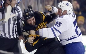 AP Photo - Boston Bruins' Zac Rinaldo (36) and Toronto Maple Leafs' Rich Clune (25) fight during the first period of an NHL hockey game in Boston, Saturday, Jan. 16, 2016.