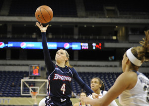 Courtesy of Athletic Department - Freshman guard Chassidy Omogrosso shoots a floater against the University of Pittsburgh. 