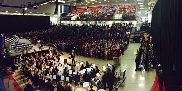 Kaye Burnet/ Editor-in-Chief More than 1,000 people squeeze into the A.J. Palumbo Center for the inauguration of Duquesne University President Ken Gormley.