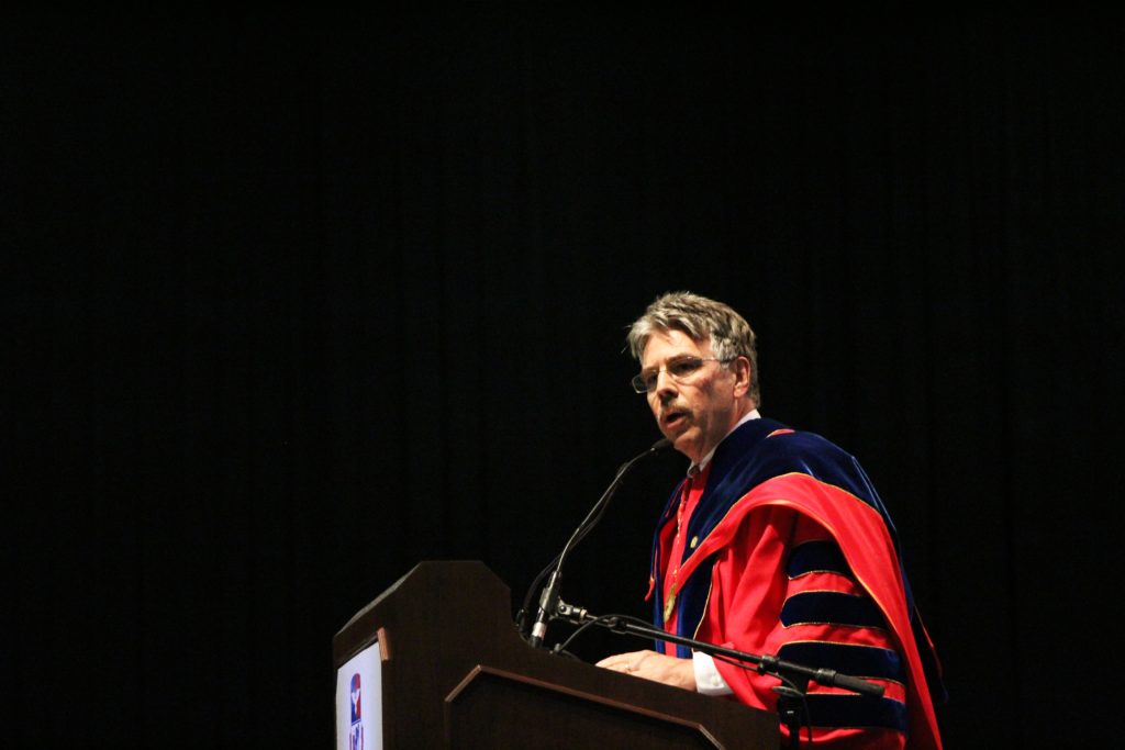 Brandon Addeo | News Editor Duquesne President Ken Gormley address a crowd of about 2,000 at his inauguration ceremony on Sept. 22.
