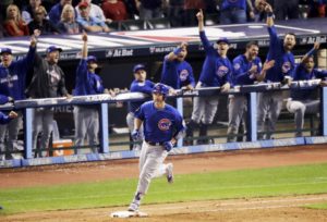 Chicago Cubs' David Ross rounds the bases after a home run against the Cleveland Indians during the sixth inning of Game 7 of the Major League Baseball World Series Wednesday, Nov. 2, 2016, in Cleveland. (AP Photo/Charlie Riedel)