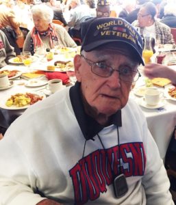 Brandon Addeo | News Editor Leo Plunkett, 100, of Penn Hills, visited Duquesne’s Veterans’ Breakfast Nov. 11. 