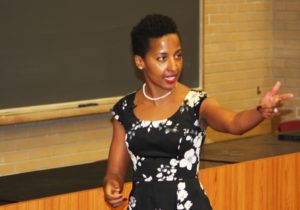 Kailey Love | Photo Editor Ayana Ledford gives a lecture on women in science in Mellon Hall Nov. 16. 